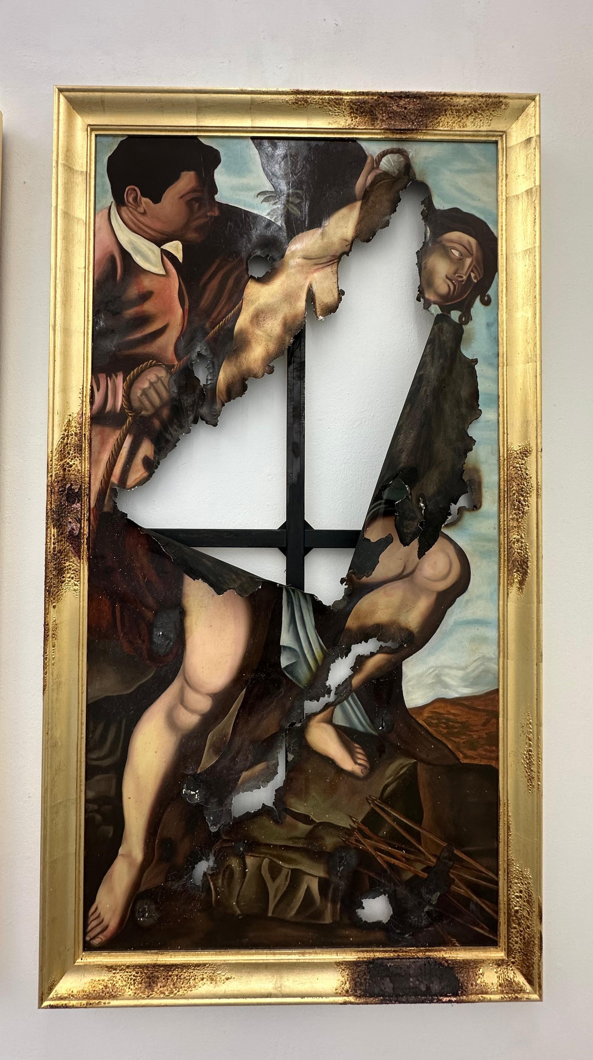 Heiliger Sebastian - Brandspuren Detail